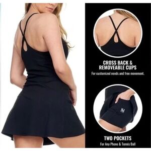 Nicole Miller Sport Black Athletic Tennis Dress Built-in Shorts Cross Back Sz M